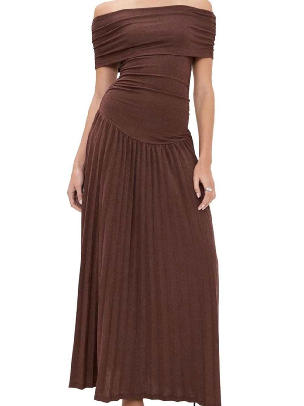 Lioness Brown Off-Shoulder Maxi Dress